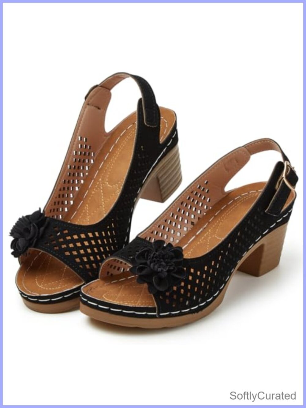 Women's Platform Block Heel Sandals Faux Leather Open Toe Ankle Strap Dress